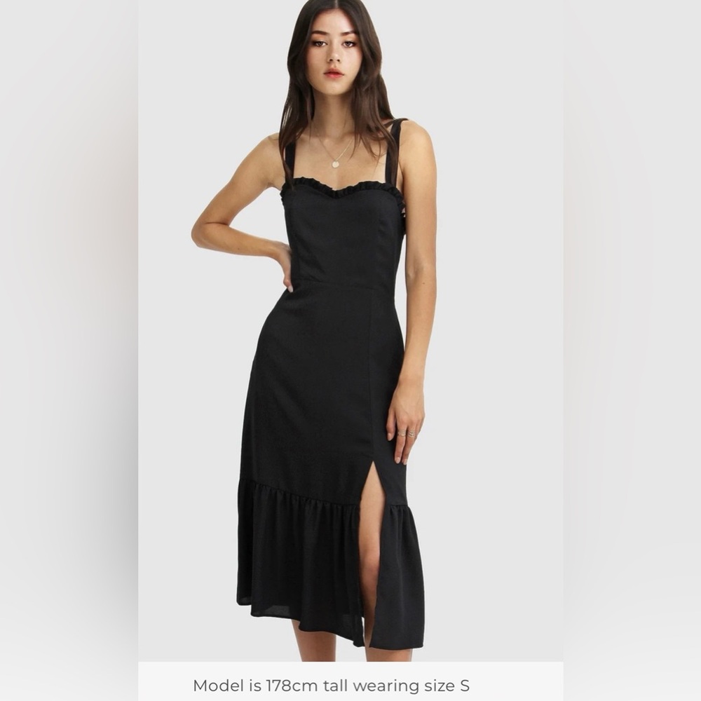Belle & Bloom Summer Storm Midi Dress - Black with Side Slit and pockets